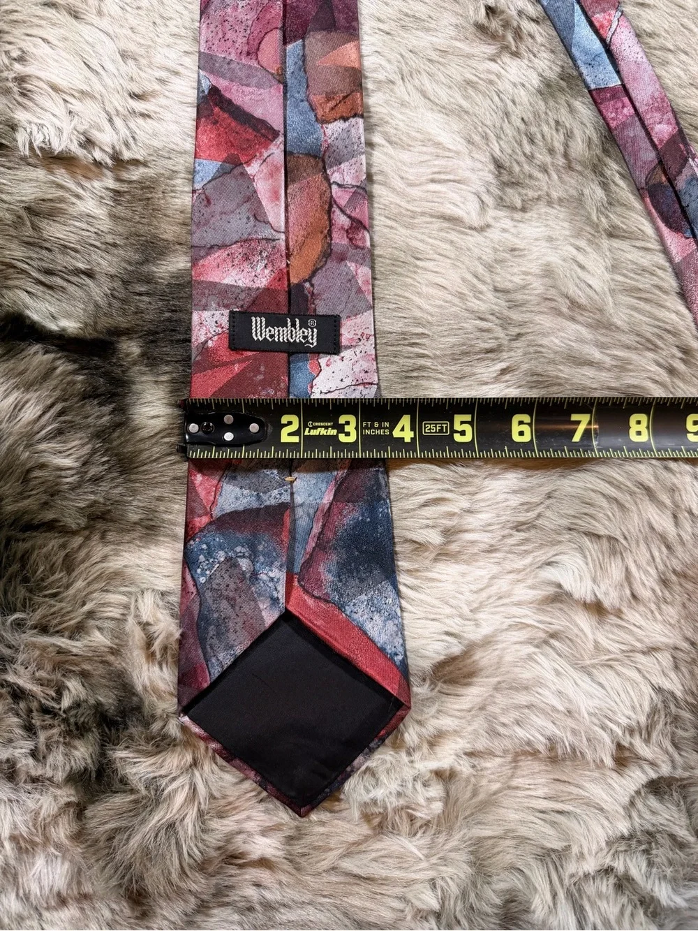 Vintage Wembley Men’s Burgundy & Navy Abstract Geometric Tie